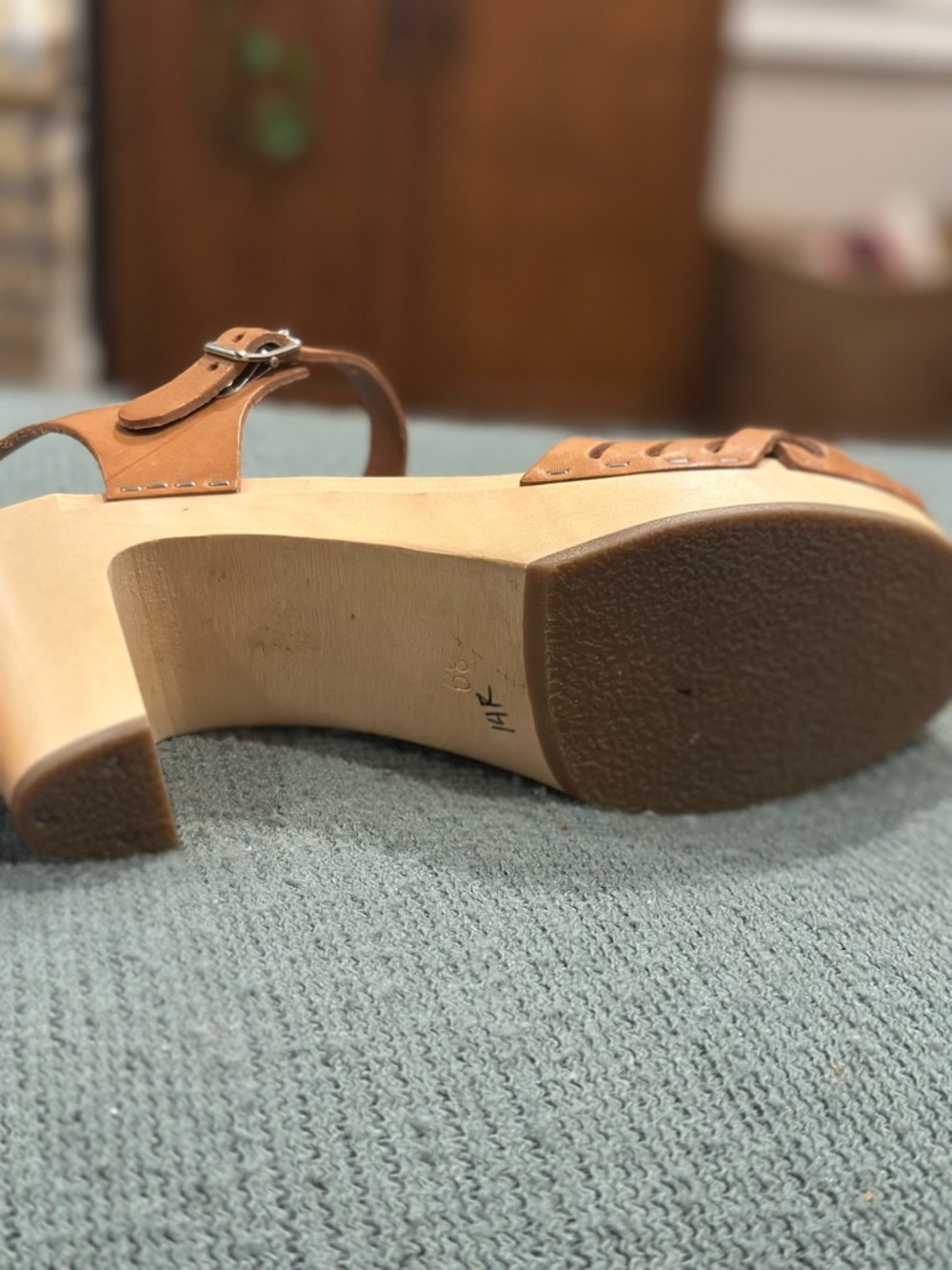 Swedish Hasbeens Tan Woven Leather Platform Sandals - Picture 7 of 8
